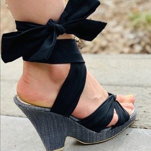 Pazzo 6M Black Leg Wrap Wedge Sandal